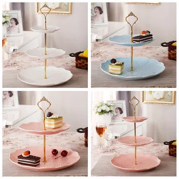 

3 Tier Bakeware Cake Plate Stand Wedding Party Golden Kitchen Accessories Cake Decorating Tools Handle Crown Fitting Metal LESHP