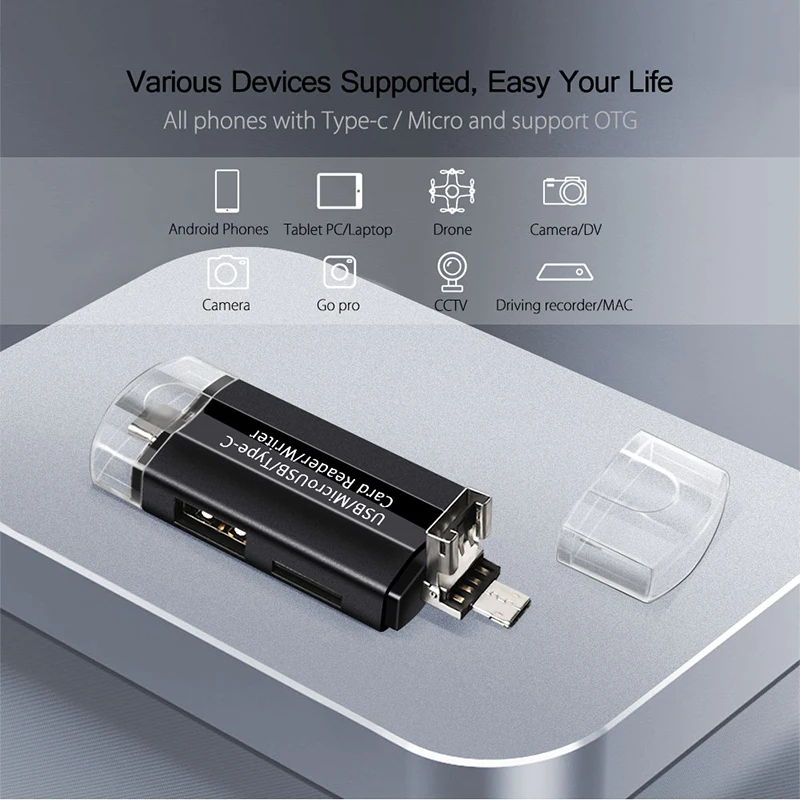 4 в 1 адаптер для карт OTG Micro SD Type C кардридер с SD/TF картой USB 2 0 слот памяти устройство