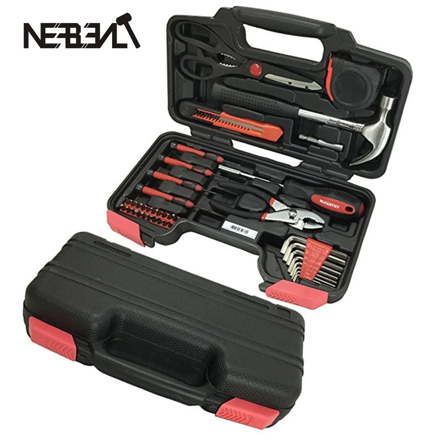 39 Piece DIY Household Home Hand Tool Combination Package Hand Hammer Plier Screwdriver Knife Kit Plastic Toolbox Storage Case