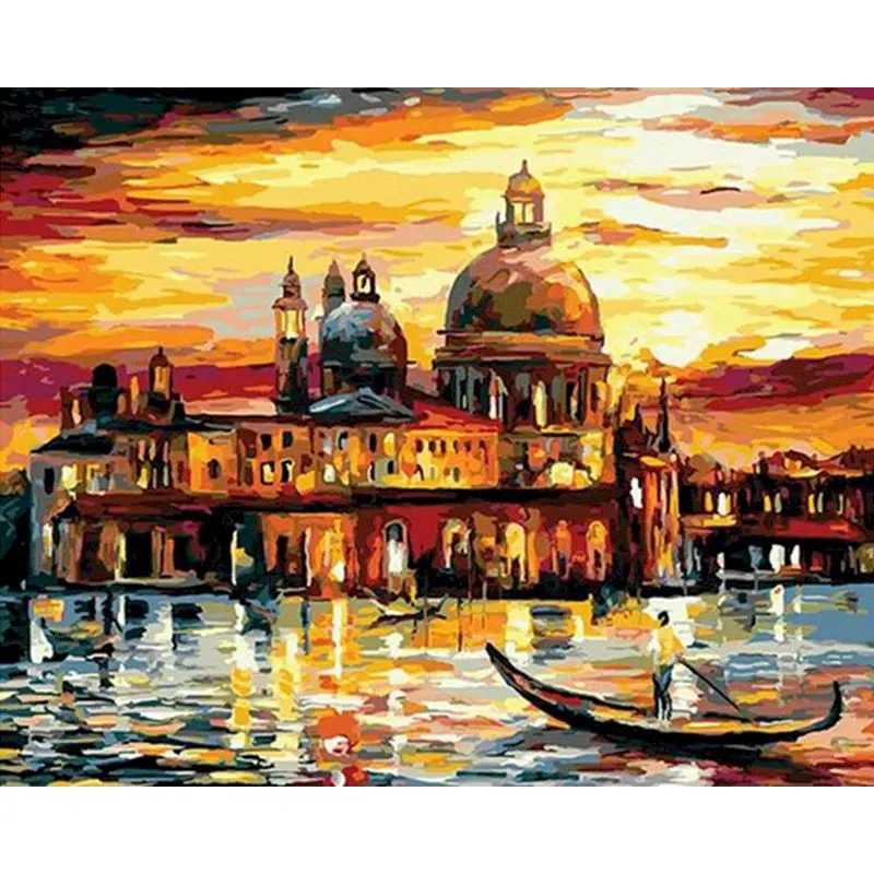 

SELILALI Frame Photo By Numbers For Adults Children Venice Gold Sky Landscape Picture By Number Home Living Room Wall Paints