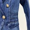 Fashion Designer Blazer Jacket Women's Metal Lion Buttons Double Breasted Denim Blazer Outer Coat 5
