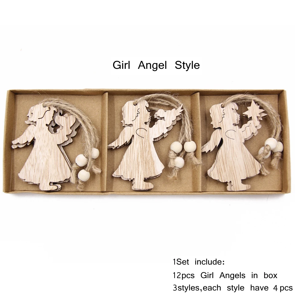 Box-Girl Angle Style 12 шт./кор. Винтаж полый Рождественский деревянные подвески, украшения для рождественской вечеринки декор елочные украшения Подвесные Подарки - Цвет: Box-Girl Angle Style