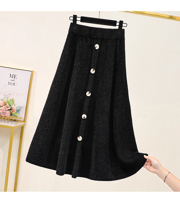 Black Red Knitted Long Plus Large Size Oversize Korean Style Fashion Autumn Women'S Clothing Vintage 2021 High Waist Skirts Skirts