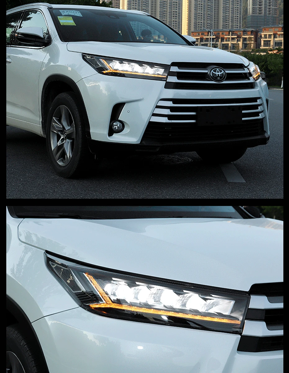 2 шт. автомобильный Стайлинг для Highlander фары для Toyota светодиодный фары DRL Биксеноновые линзы Высокий Низкий луч парковка противотуманные фары