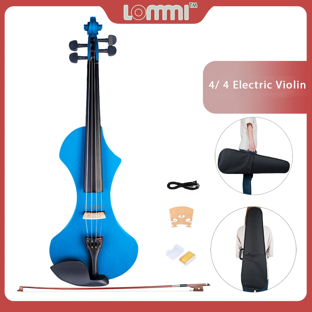 Lommi 4/4 Full Size Violino Elettrico 4 Corde Violino Elettronico Pickup Piezoelettrico Cavo 3.5Mm Kit Violino Silenzioso-Blu