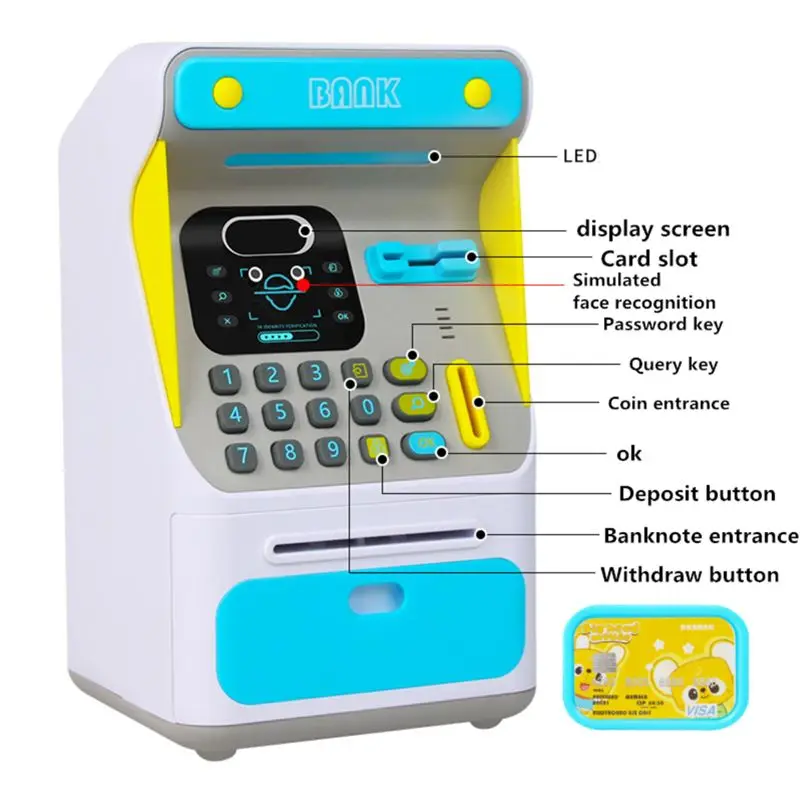 mini atm money bank with electronic lock face recognition for kids teens boys
