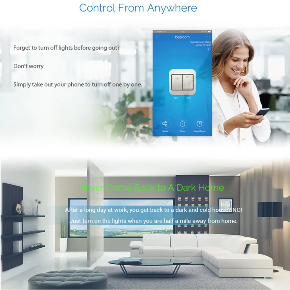 Великобритания умный WiFi Трехходовой кнопочный переключатель для Amazon Alexa/Google Home App control