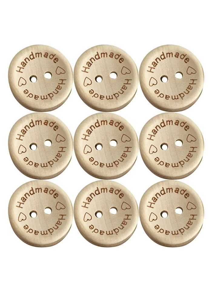 100Pcs/Set DIY Wooden Buttons Bowls Shape Hand-made Engraving Cute Simple Practical Buttons Apparel Sewing Supplies - Цвет: handmade