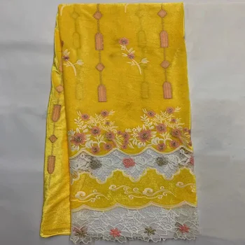 

(5yards/pc) embroidered yellow African soft velvet lace fabric with beautiful water soluble lace border for party dress VBL045