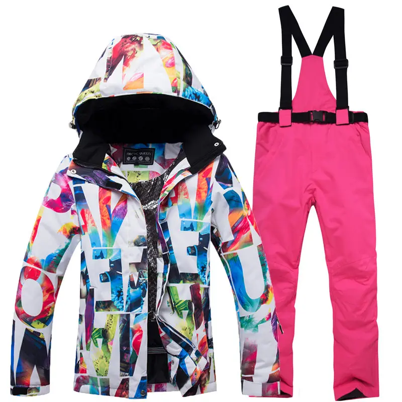 Высокая дешевая Лыжная одежда для девочек, зимний костюм для сноубординга, водонепроницаемые ветрозащитные зимние куртки и нагрудники, лыжные штаны для женщин