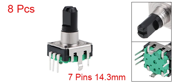 7 Pins Green 8pcs Uxcell 2/5/8/10 шт. 360 градусов Поворотный энкодер код переключатель цифровой потенциометр EC12 7 контактов 14,3 мм D-вал черный - Цвет: 7 Pins Green 8pcs