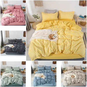 

Checked pattern fabric fashion 2/3 piece bedroom bedding set soft down 1 duvet cover + 1/2 pillow cover US/EU/AU double bed room