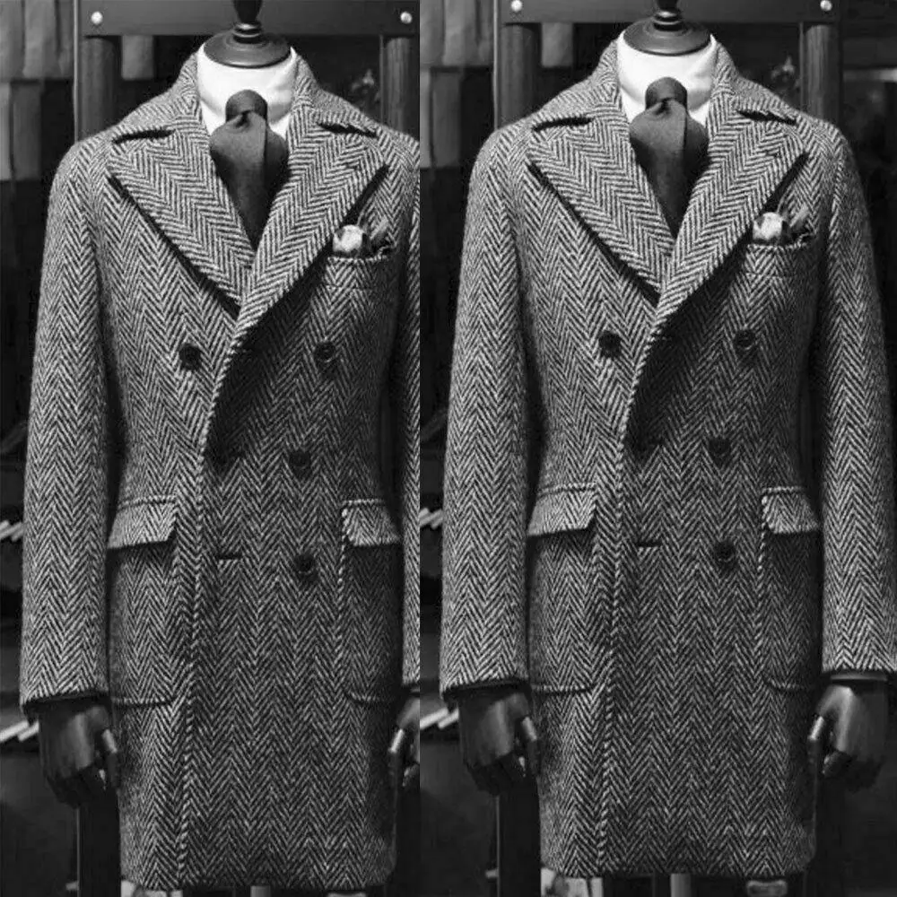 Winter Wool Men Tuxedos Groom Wedding Suits Double Breasted Long Overcoat Warm Formal Prom Party Blazer Only One Piece | Мужская одежда