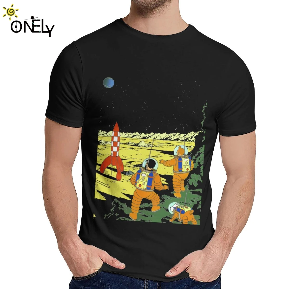 Летняя мужская футболка Tintin Adventurers On The Moon Slim Новое поступление футболка с круглым вырезом в стиле хип-хоп