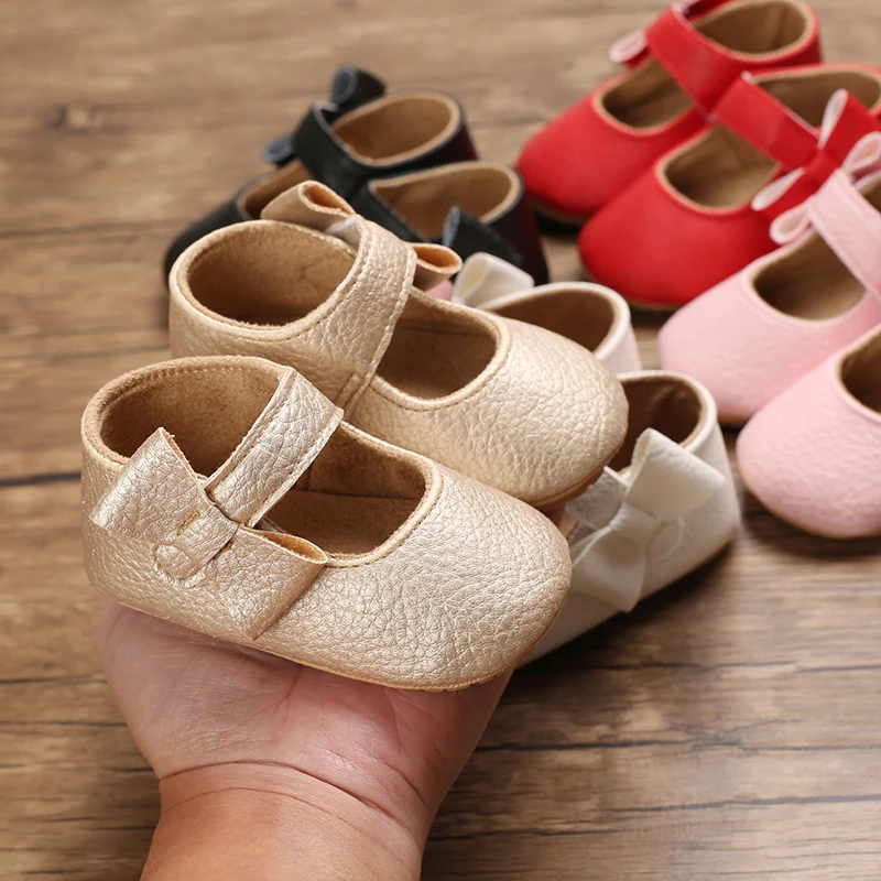 Infant Newborn Baby Girls Princess Non-Slip Floral Border Shoes Toddler Baby Soft PU Leather Prewalker Shoes Solid First Walkers
