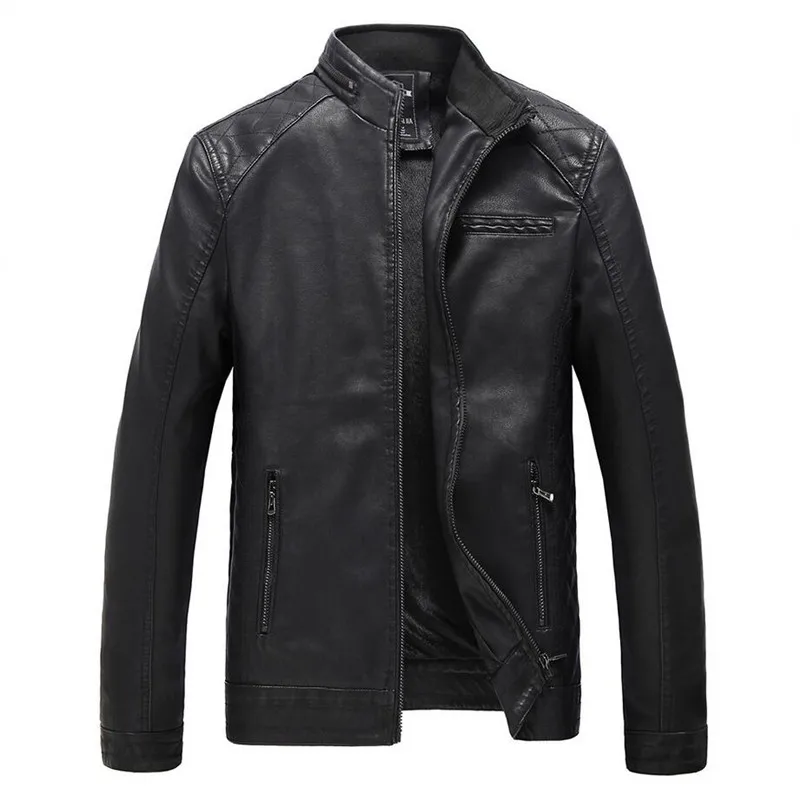 

Nice Winter Men Warm Leather Jacket Thick Plus Velvet Washed Fleece Motorcycle Jacket Casual Stand Collar PU Faux Leather Coat