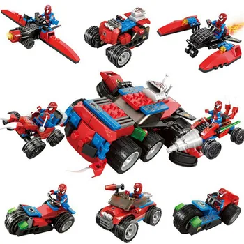 

4Pcs Funny Spiderman Blocks Future Transport Car Ship Model with 2Shape to Change 4 in 1 Kids Educational Gift Toys for Children