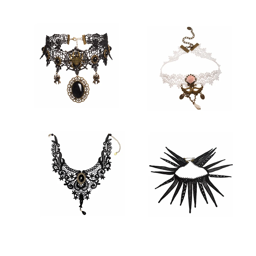 Черное Кружевное ожерелье чокер сексуальные Чокеры в готическом стиле винтажное