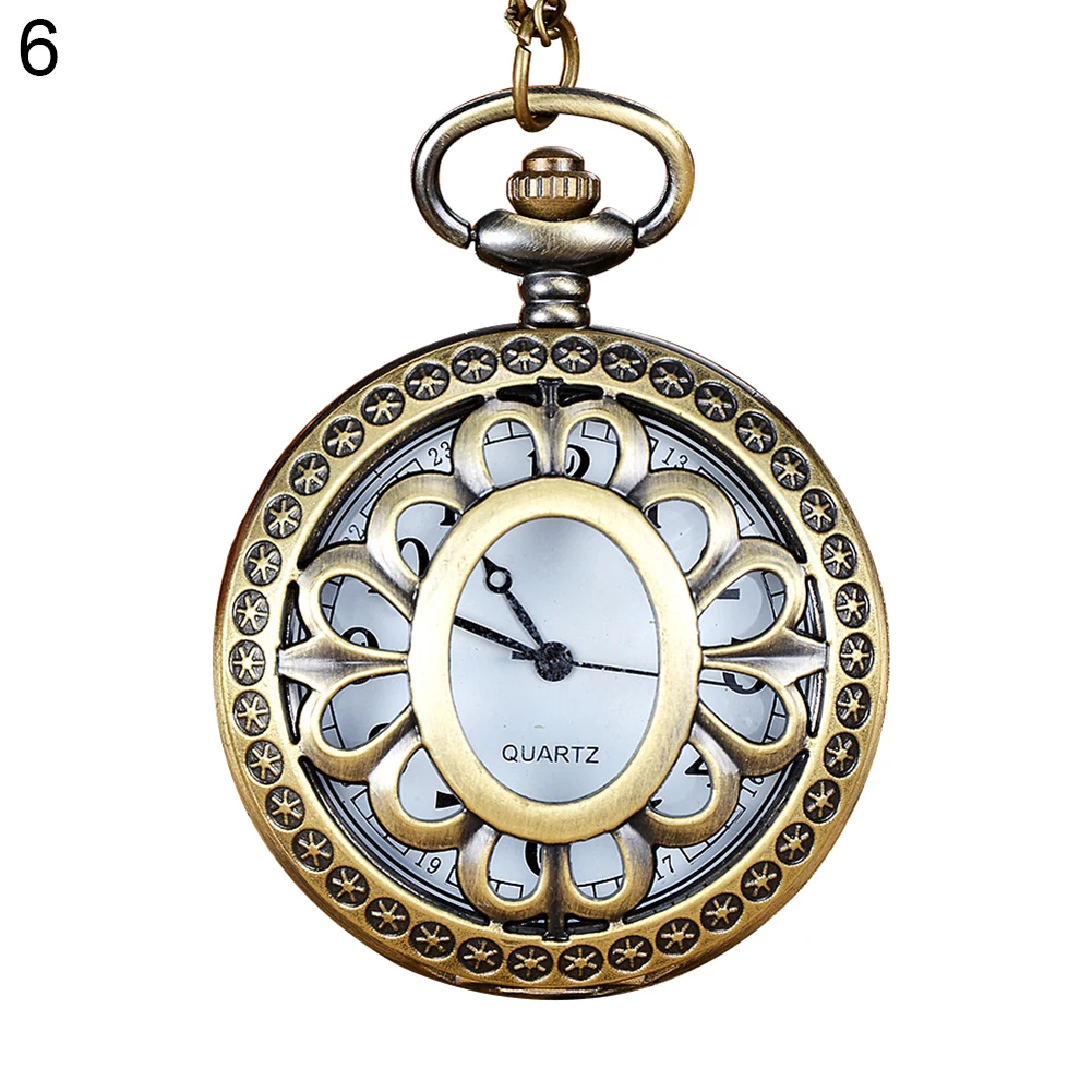 Vintage Unisex Hollow Design Bird Butterfly Pattern Flip Case Pockets Watch Arabic Number Quartz Chain Pockets Watch With Chain