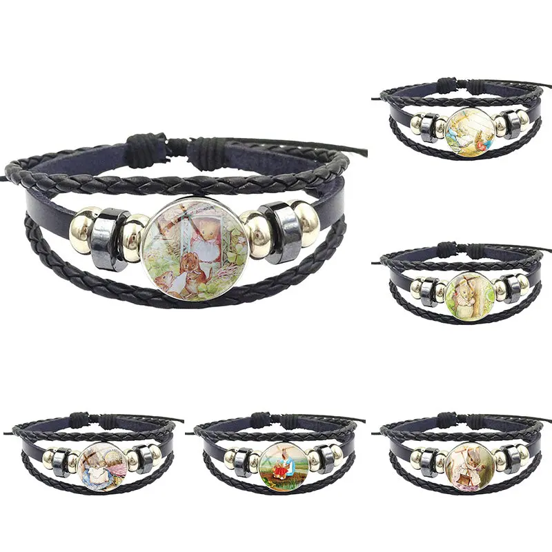 Mouse Mom Beatrix Potter For Unisex Gift Black Leather Bracelet Bangle With Glass Cabochon Jewelry | Украшения и аксессуары