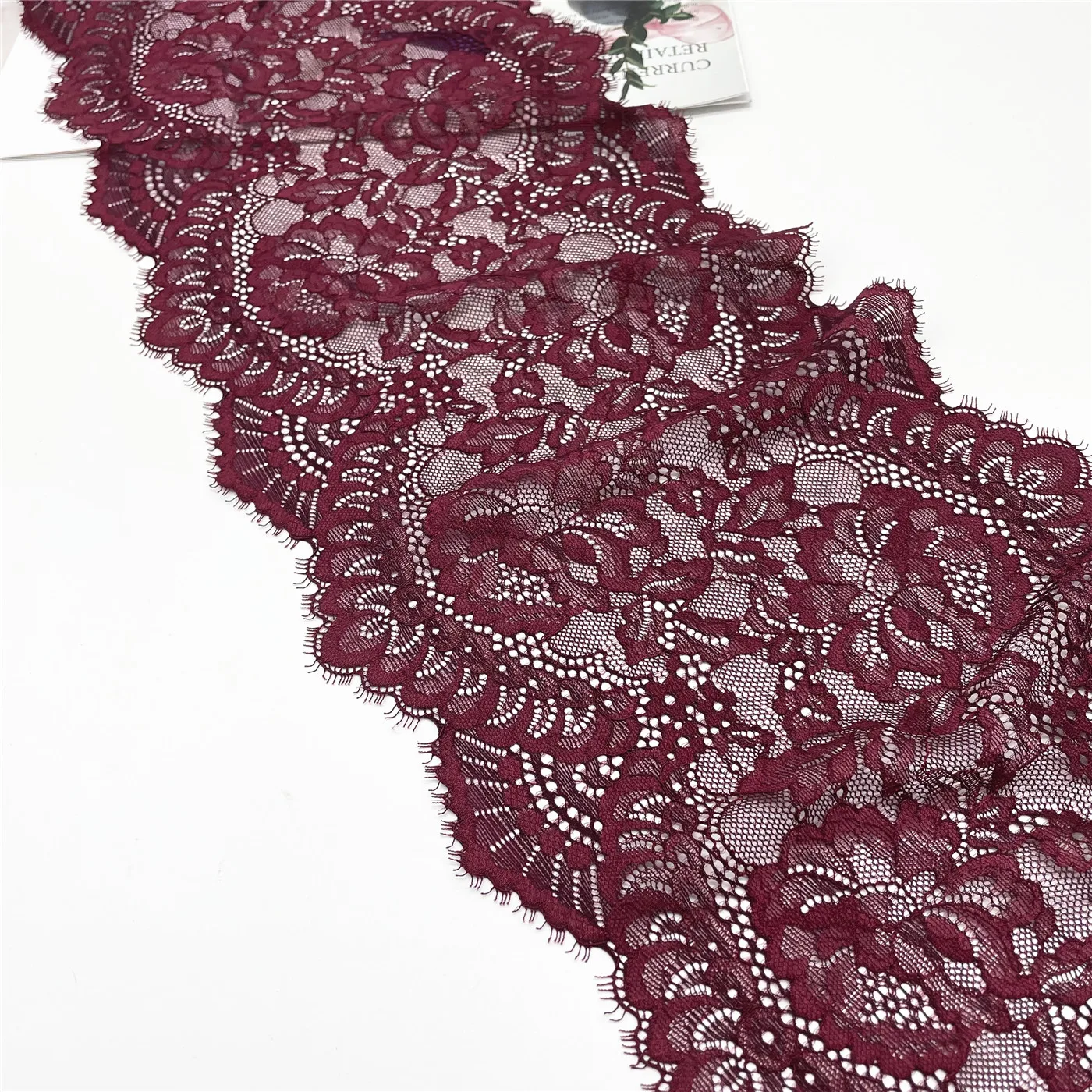 3y/lot Width 23cm Burgundy Red Elastic Eyelash Lace trim For Clothes Skirt Hem Underwear Sewing Craft DIY Apparel Fabrics Lace 3