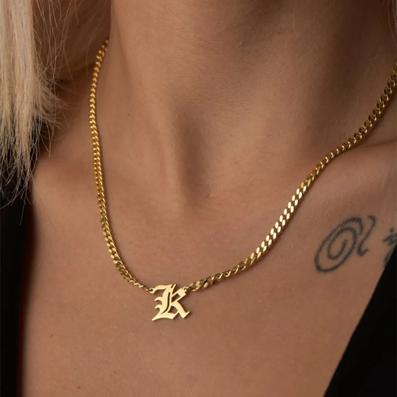 Curb Chain Letter Necklace Custom 