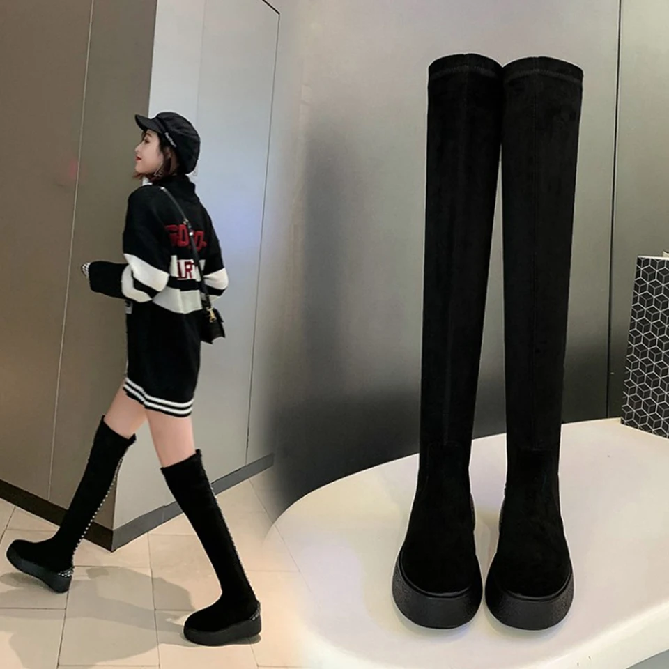 

Bellecom new high boots in autumn and winter 2019 woman's elastic thick bottom Martin women's boots short boots
