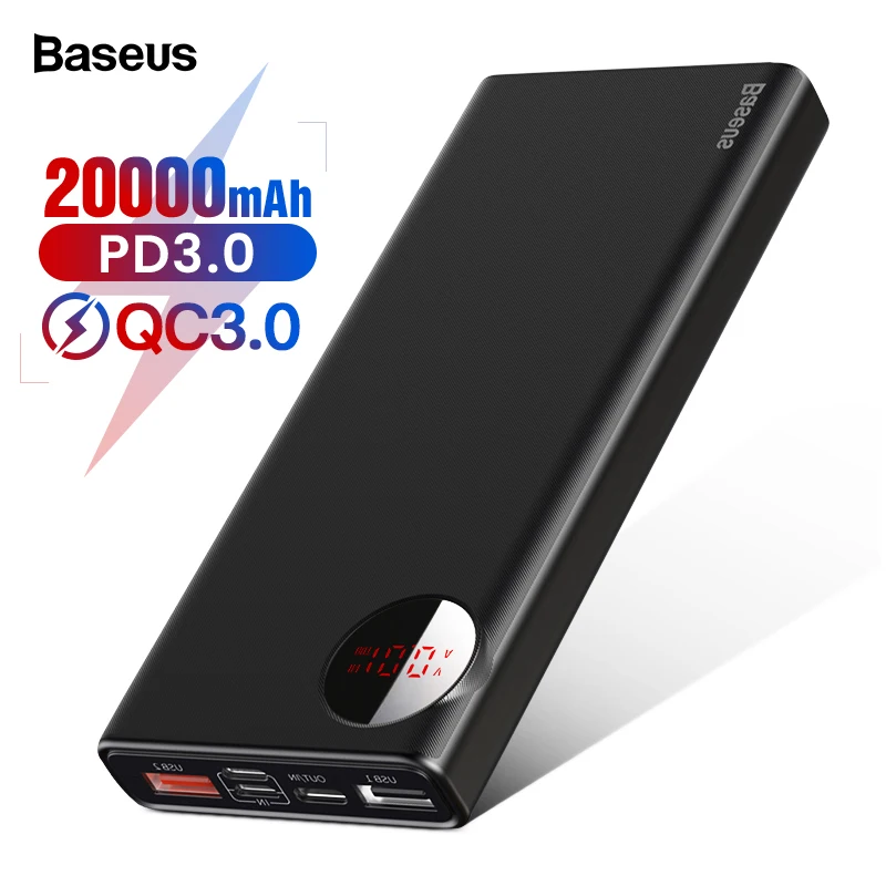  Baseus 20000mAh Power Bank Quick Charge 3.0 USB Type C PD Powerbank For iPhone Xiaomi Huawei Extern