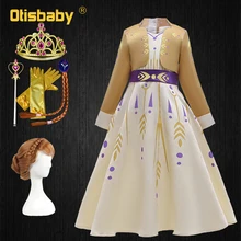 Рождественский карнавальный костюм; детское платье принцессы Анны; костюм на Хэллоуин для девочек; нарядное платье Анны и Эльзы; парик Анны для девочек