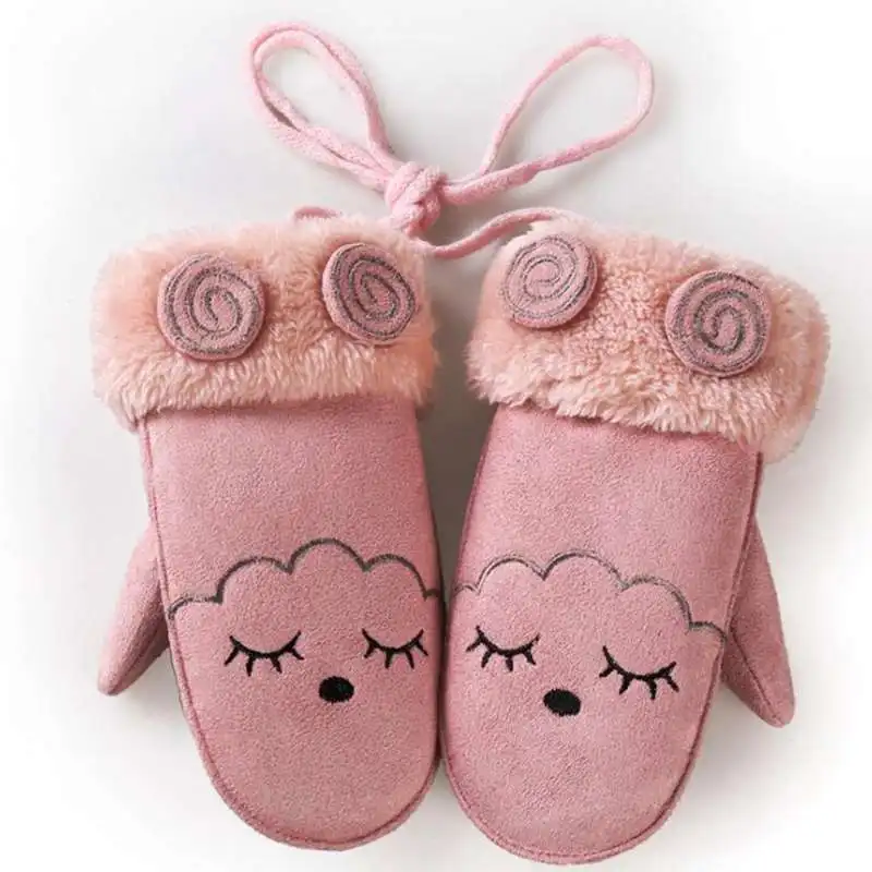 smile pink Милые теплые зимние перчатки с героями мультфильмов для детей, Мягкие Замшевые Кожаные митенки для пальцев кролика, повседневные уличные перчатки для девочек и мальчиков - Цвет: smile pink