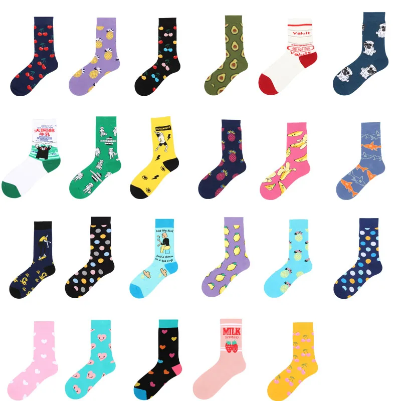 Женские хлопковые носки забавные Носки с рисунком животных, фруктов, собак, мужские носки новинка, подарочные носки на весну, осень, зиму