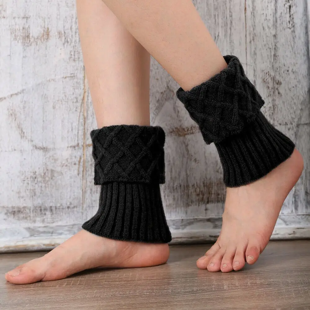 1Pair Crochet Leg Warmers Women Winter Outdoor Elastic Cuffs Lady Soft Short Knitted Toppers Boot Socks Ankle Protection_voghion.com