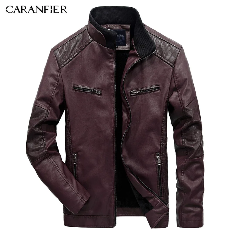 CARANFIER/2017 кожаная куртка для мужчин новая зимняя модная высококачественная