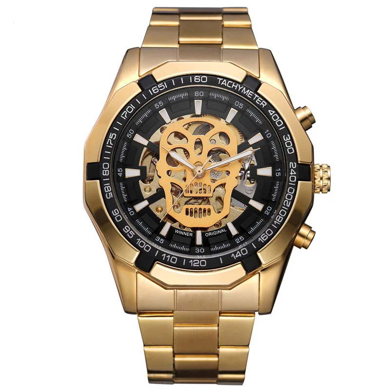 Gold Black Balck Уникальный уход за кожей лица чехол часы в форме черепа автоматические механические мужские часы спортивные мужское в деловом стиле часы - Цвет: Gold Black Balck