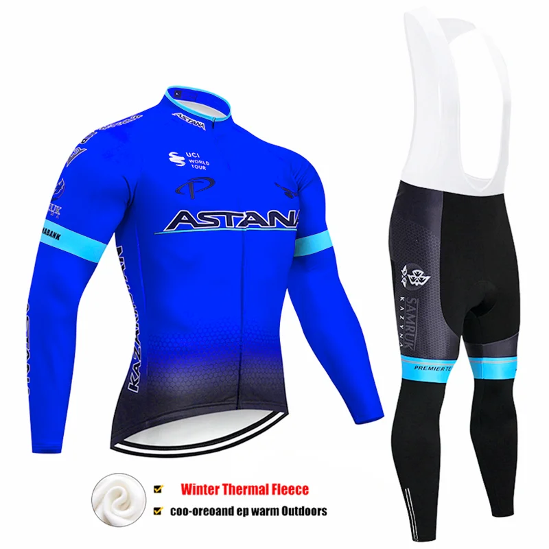 Флуоресцентный зеленый Астана Ropa Ciclismo Invierno Зимний Велоспорт Джерси термальный флис с длинным рукавом Велоспорт одежда Набор велосипед одежда - Цвет: Pic Color