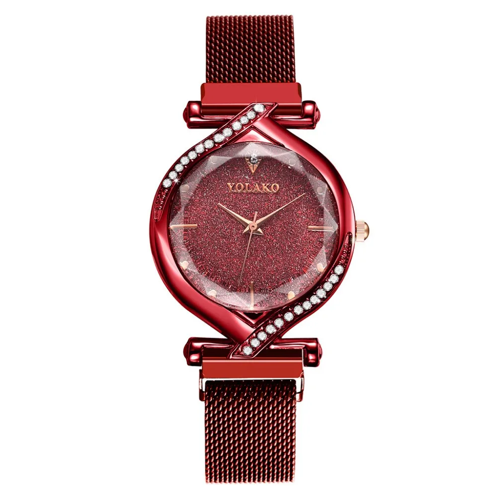 Роскошные женские часы, Relogio feminino, магнит, звезда, радуга, сетка, красные цифровые кварцевые повседневные часы, Reloj Mujer