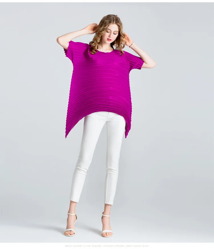 Новинка, пуловер с круглым вырезом, футболка, простая свободная одежда Miyake fold top