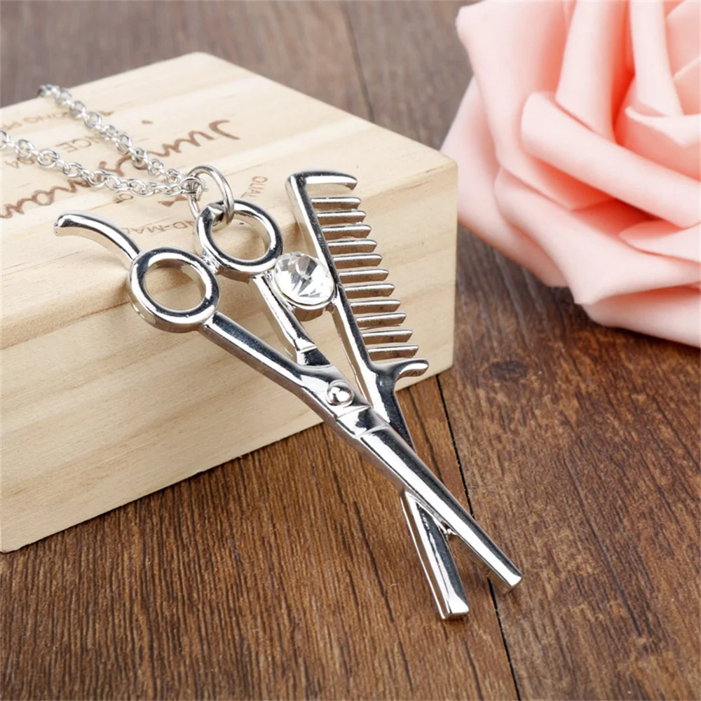 Стилист волос ножницы и расческа ожерелье с подвеской унисекс Стилист-парикмахер винтажный креативный подарок