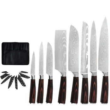 

Sowoll Knives Set with 8 Pockets Roll Bag 7CR17 Stainless Steel Kitchen Chef Knife Wood Handle Razor Sharp Blade Cooking Cutlery