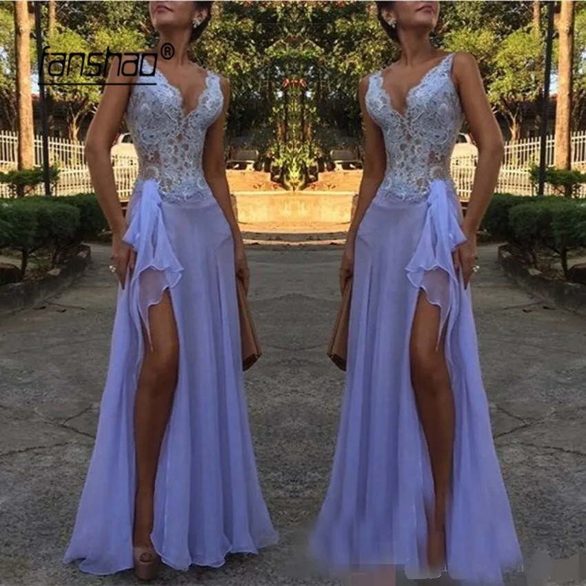 

Side Slit Evening Dress Appliques robe de soiree Formal Dress Lilac Evening Dresses Mermaid Prom Dress abendkleider