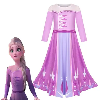 

New Elsa 2 Dress For Teen Girl Cosplay Costume Christmas Kid Elza Print Party Princess Frock Child Up Disguise Tunic Cloth 10T