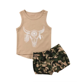 

Baby Kids Boys Girls 2pcs Set Vest Sleeveless T-shirt Camouflage Shorts Botton Summer Casual Outfits