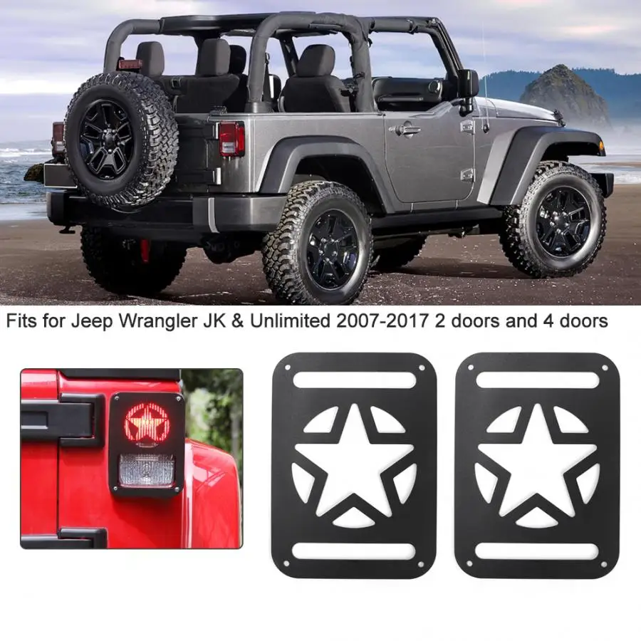 1 Pair of Black Aluminum Alloy Car Tail Light Rear Light Lamp Cover Trim Protector Fits for Jeep Wrangler JK 2007