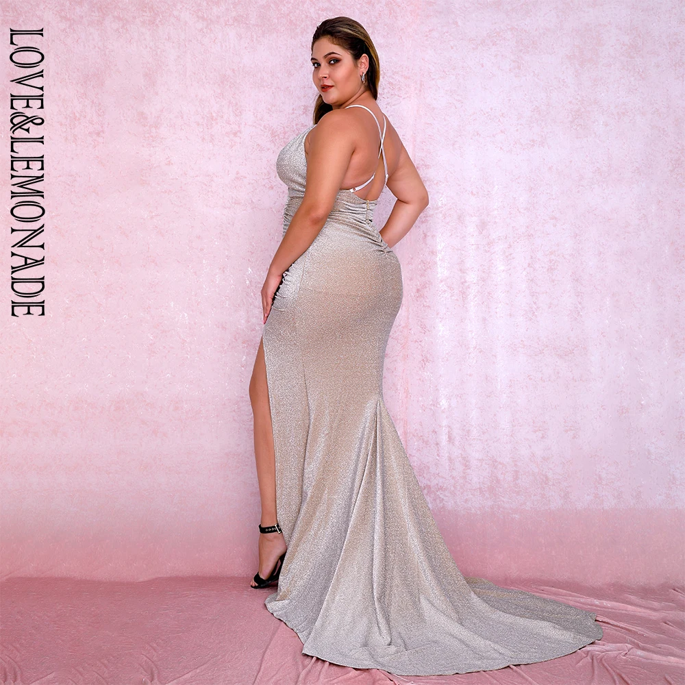 LOVE& LEMONADE, плюс размер, сексуальное, обнаженное, глубокий v-образный вырез, вырез, облегающее, блестящее, эластичная ткань, макси платье, LM81709PLUS, осень/зима