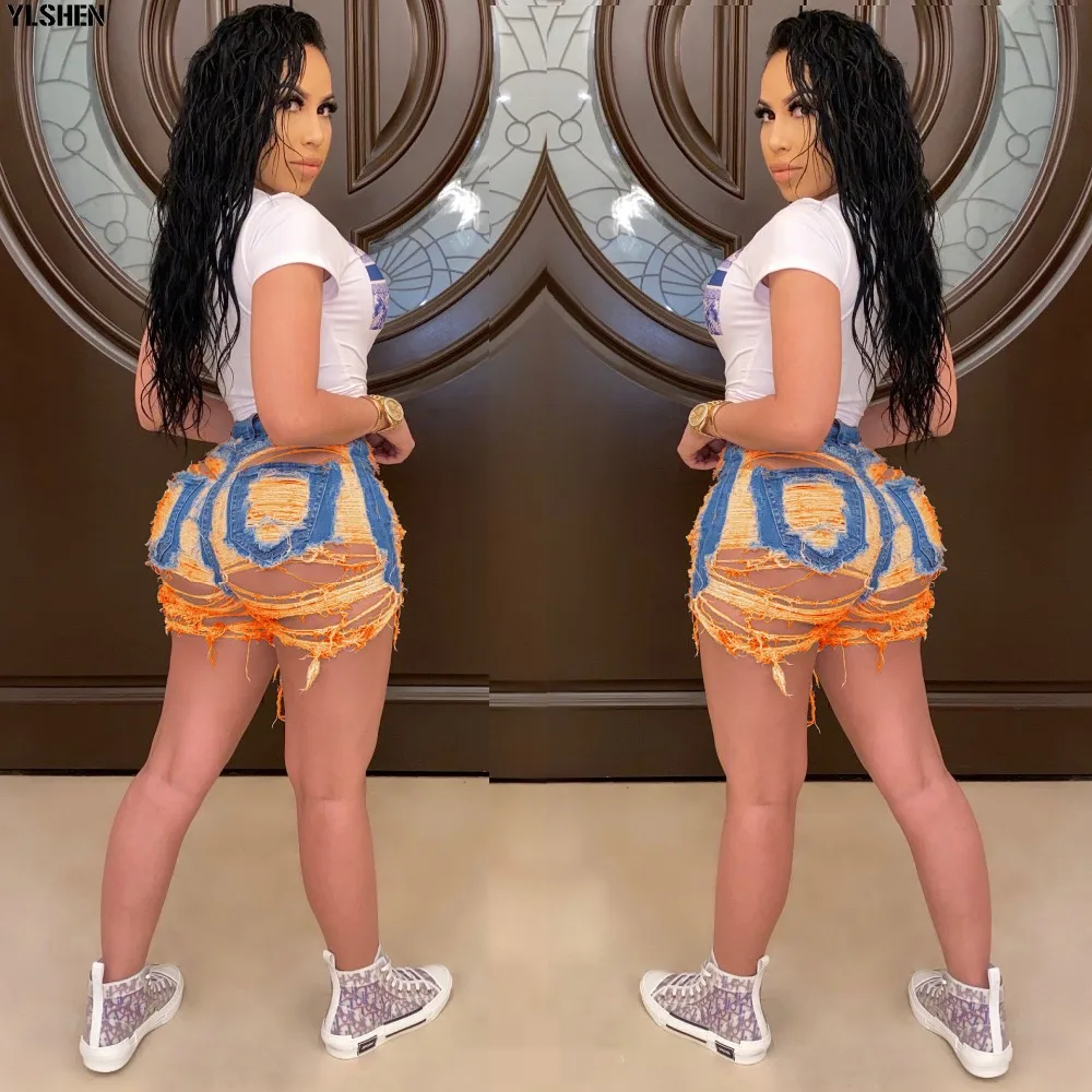 Streetwear Denim Pants Women Casual Joggers Holes Candy Jeans High Waist Skinny Female Trousers Korean Style Ladies Pants Capri 09