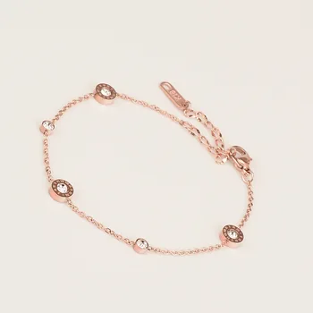 

18KGP Rose Gold Color Titanium Steel Roman Number AAA Zirconia Bracelet Women Fashion 316L Stainless Bangle Jewelry (GB115)