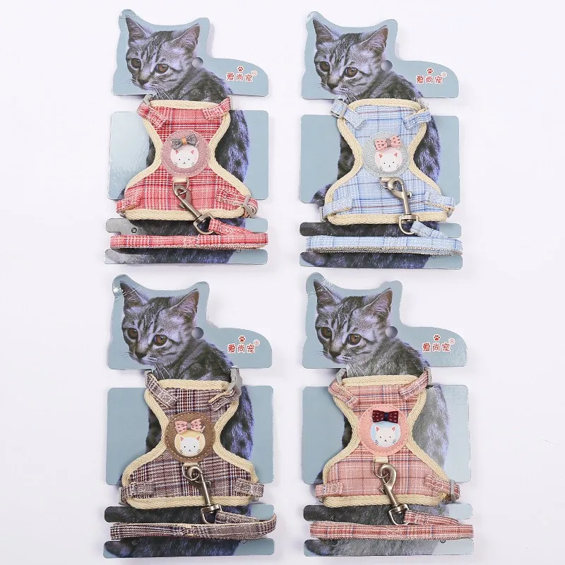 

New Korean dog cat harness traction rope thousand bird grid smile starfish chest back dog rope