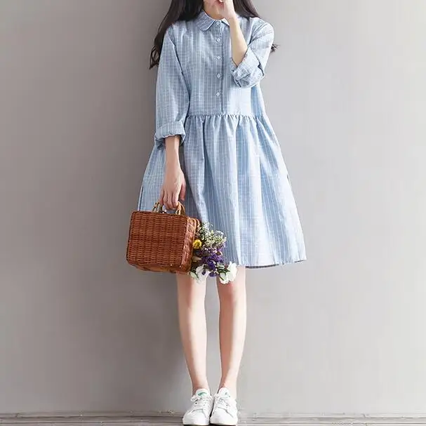 2020 Mori Girl ropa mujer осеннее женское платье в клетку с отложным воротником и длинным