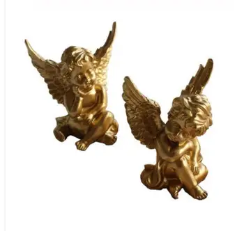 

2PCS set Norse resin character sculpture window props golden angel display model room shooting props soft decorations