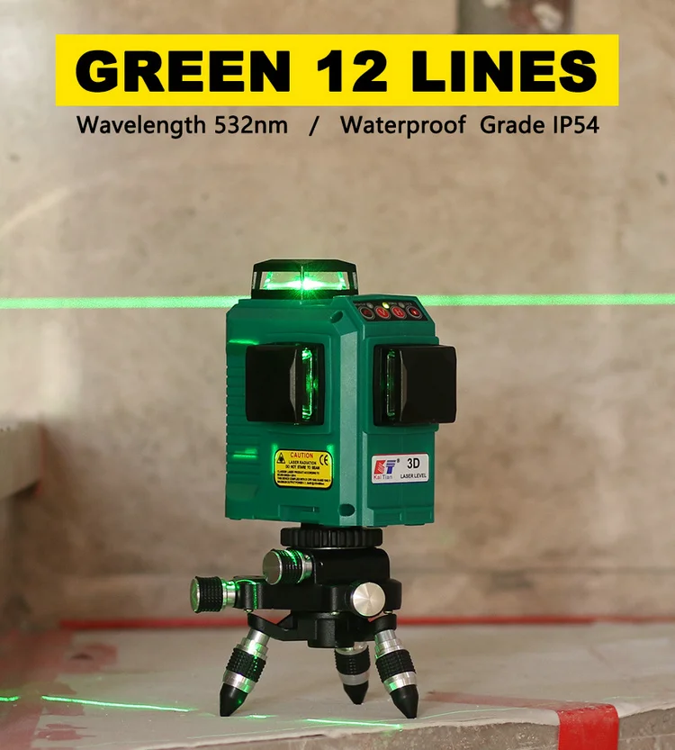 Kaitian 3D лазерный уровень 12 линий штатив самонивелирующийся Зеленый 3D вертикальный горизонтальный 360 Поворотный мощный 532nm Nivel лазеры кронштейн